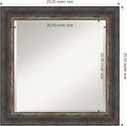 Amanti Art Brown Bathroom Mirror for Over Sink, 25x25 Bark Rustic Char Square Vanity Mirror, Medium Country Rustic Frame, Hangs Horizonally and Vertically, Bathroom Wall Decor, Beveled Edge