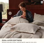 Bedsure Cotton Duvet Cover Set - 100% Cotton Waffle Weave Linen Duvet Cover Oversized King Size, GentleSoft™ and Breathable Bedding Set for All Season, 3 Pieces, 120"x98"