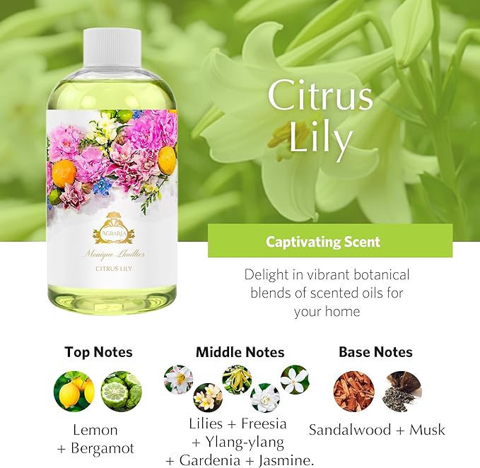AGRARIA Reed Diffuser Refill, Scented Oil Home Fragrance, Reed Oil Diffuser Gift Set for All Occasions, Monique Lhuillier Citrus Lily