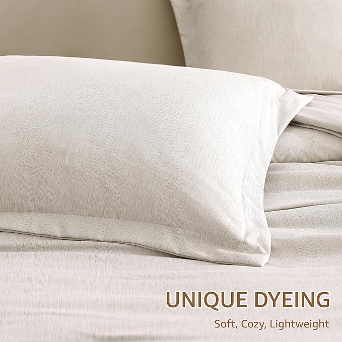 Monbix Queen Comforter Set - 7 Pieces Cationic Dyeing Oatmeal Beige Bed in a Bag Queen Bedding Sets with Comforter, Sheets, Pillowcases & Shams, Reversible Bedding Comforters Sets
