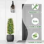 Sunnyglade 2 Packs Artificial Rose Tree 3FT- Fake Floral Plant Tree in Pot- Decorative Topiary Plant - Cement Filled Potted Faux Flower Plant for Home Office Porch Decor Indoor Outdoor(Yellow)