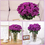 72 Pcs Artificial Roses Purple Fake Silk Roses Realistic Roses Faux Flower Indoor Wedding Home Decor, Birthday Decorations