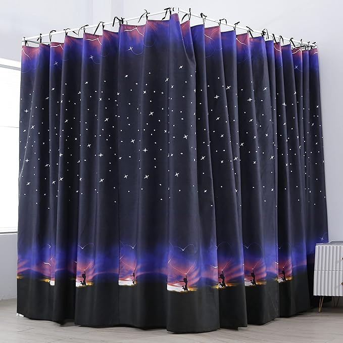 Mengersi Galaxy Star Four Corner Post Bed Curtain Canopy Bedroom Decoration for Girls Adults Windproof Lightproof Bed Canopies Child Gift (Queen,Black)