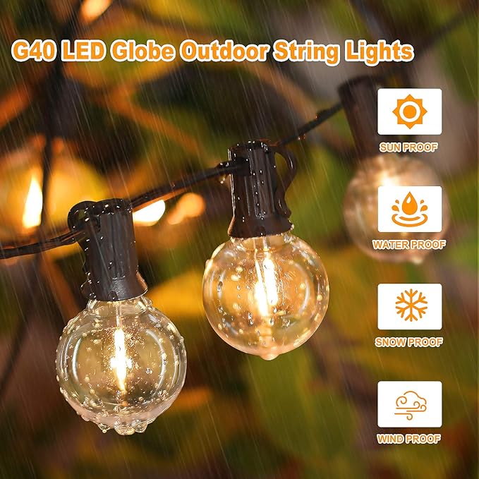 25FT Outdoor G40 LED Globe String Lights Dimmable Waterproof Shatterproof Light Strings with 13 Bulbs Connectable Commercial Hanging Lights for Christmas Patio House Backyard Balcony Party