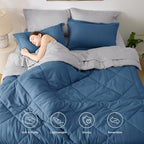 Bedsure King Size Comforter Set - 7 Pieces Reversible Slate Blue Bedding, King Size Bed Set for All Seasons, Bed in a Bag with Down Alternative Comforter, Sheets, Pillowcases & Shams