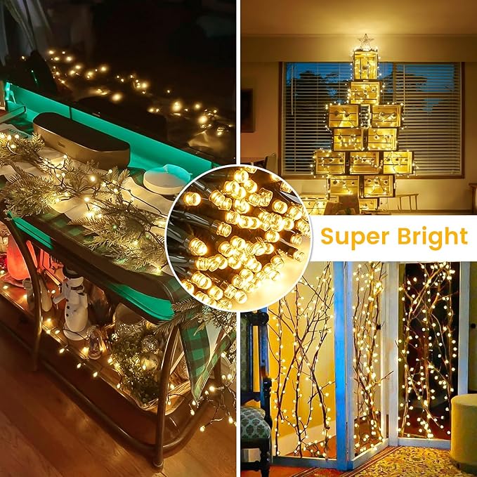 BHCLIGHT Extra-Long 165FT 500LED Christmas String Lights Outdoor/Indoor, Timer & Memory & 13 Modes, Warm White Christmas Lights Waterproof Green Wire Tree Lights for Xmas Holiday Party