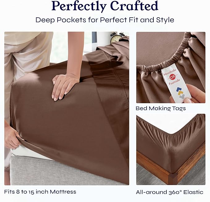 California Design Den Twin Sheets Set - Soft 400 Thread Count Sateen, Natural 100% Cotton Twin Bed Sheets with Deep Pockets, Cooling and Durable Bedding Set - Espresso Chocolate Brown
