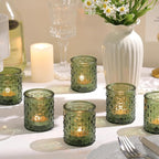 36 Pcs Green Votive Candle Holders, Green Tea Light Holders for Wedding and Dining Holiday Table Decor, Glass Candle Holders for Christmas Home Decoration, Vintage Parties and Gifts