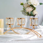 3 Arms Crystal Candle Holders, Arch Candlestick Table Candelabras Centerpieces for Wedding, Dinning Room, Cabinet Ornaments, Home Decoration， Gift (Gold, 2 Pcs-3 Arm Arched)
