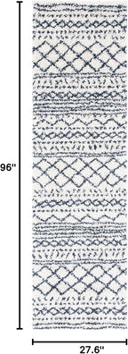 SAFAVIEH Arizona Shag Collection Runner Rug - 2'3" x 8', Ivory & Slate, Moroccan Design, Non-Shedding & Easy Care, 1.6-inch Thick Ideal for High Traffic Areas in Living Room, Bedroom (ASG741M)