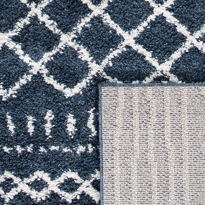 SAFAVIEH Arizona Shag Collection Runner Rug - 2'3" x 10' Runner, Slate Blue & Ivory, Moroccan Design, Non-Shedding, 1.6-inch Thick, Ideal for High Traffic Areas in Living Room, Bedroom (ASG741L-210)