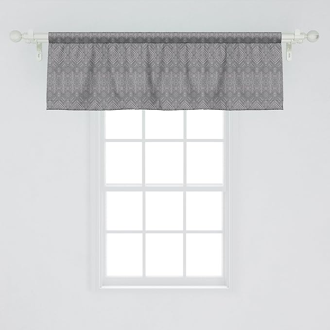 Ambesonne Aztec Window Valance Pack of 2, Pattern of Symmetric Tribal Inspired Streaks and Motifs in Greyscale Tones, Rod Pocket Curtain Valances for Kitchen Bedroom, 54" X 18", Pale Grey and Dimgray