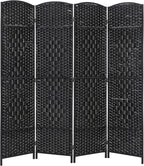4 Panel Room Divider Folding Privacy Divider 6 Ft Indoor Wall Divider Portable Partition Wood Screen, Black