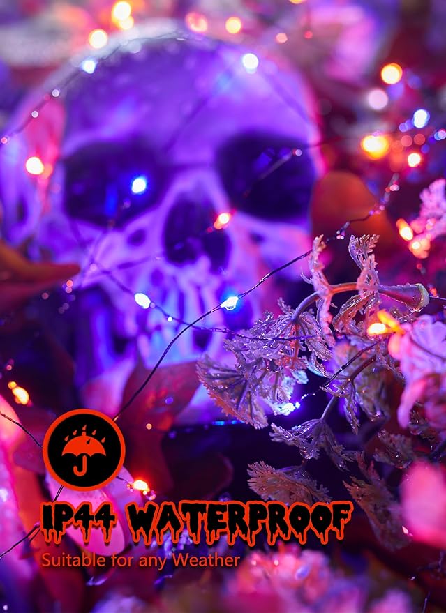 5 Pack Fairy Lights Battery Operated, 7 Feet 20 Led String Lights with Timer, Waterproof Firefly Lights for Home Party Ghost Haunted House Indoor Outdoor Halloween Decorations, Orange & Purple