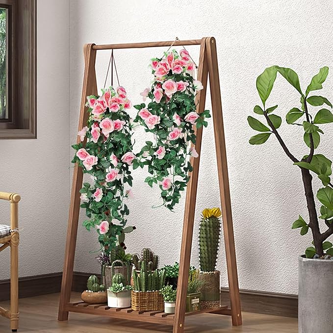 RECUTMS 4PCS Artificial Rose Hanging Flower 32 in Fake Garland for Home Room Garden Wedding Indoor Outdoor Decoration (Champagne)