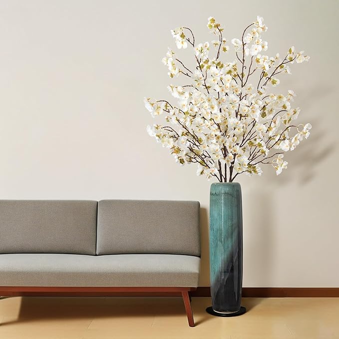 4 Pcs Artificial Cherry Blossom Flower Branches, Bulk Silk Faux Flowers Real Touch Bouquet for Home Wedding Party Centerpieces Spring Summer Decor, Vase Not Included (White)