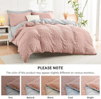 HYMOKEGE Rose Gold/Light Grey Twin XL Comforter Set Seersucker 5 Pieces, All Season Luxury Bed in a Bag for Bedroom, Bedding Set with Comforter, Sheets, Pillowcase & Sham