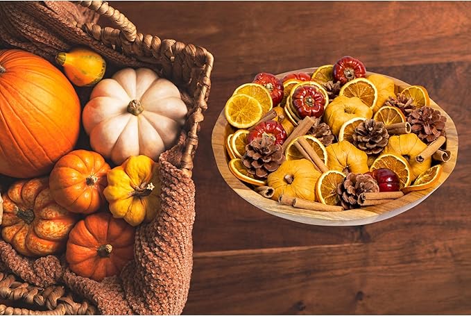 ANDALUCA Potpourri Mini Pumpkins, Cinnamon, Orange Slices & Pumpkin Spice Fragrance Vial Included Vase & Bowl Filler (Pumpkin Spice)