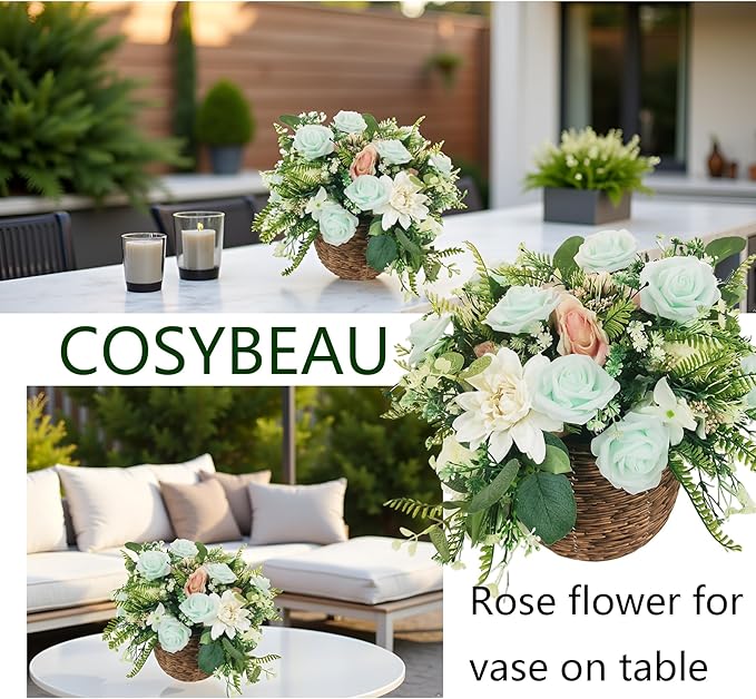 Artificial Fake Flowers 25pcs Roses, Light Green Foam Rose Faux Flower for DIY Wedding Bouquets Bridal Shower Centerpieces Floral Arrangements Party Table Home Decorations