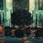 50 PCS Fake Black Roses, Artificial Flowers Bulk Halloween Decorations Realistic Silk Faux Black Roses with Stems for Gothic Wedding Party Decor, Bridal Bouquets DIY Floral Arrangement Home Decor