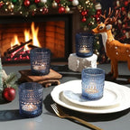 48 Pack Votive Candle Holders for Wedding, 2x2.5in Blue Vintage Glass Tea Light Candle Holders for Baby Shower, Tealight Candle Holder Decor for Home Table Centerpieces