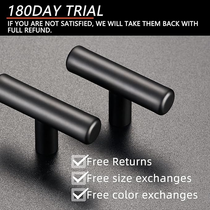 HBL' 12 Pack | Black Cabinet Knobs T Bar Cabinet Pulls, Ideal for Kitchen Cabinet Door,Drawer,Cupboard and Wardrobe, Overall Length 2in.
