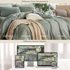 MooMee Bedding Duvet Cover Set 100% Washed Cotton Linen Like Textured Breathable Durable Soft Comfy (Heathered Green, Cal King 104"x98")