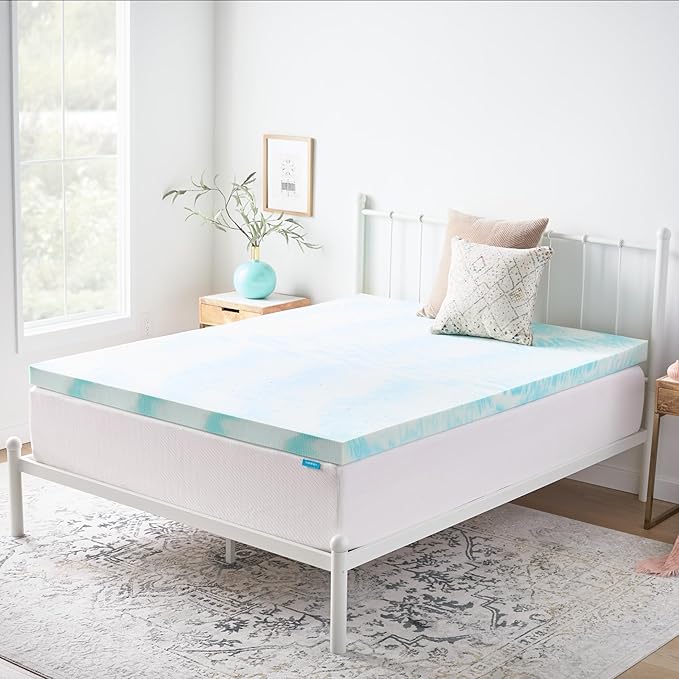 Linenspa 3 Inch Gel Swirl Memory Foam Mattress Topper – Cooling Gel Infused – Pressure Relieving Bed Topper - Mattress Pad – CertiPUR Certified - Full Size