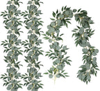 RECUTMS 2Pack Artificial Eucalyptus Garland with Willow Leaves 6Feet Fake Hanging Plant Silk Eucalyptus Willow Leaves Ivy Garland Faux Greenery for Indoor Outdoor Wedding Party Home Table Arch Decor