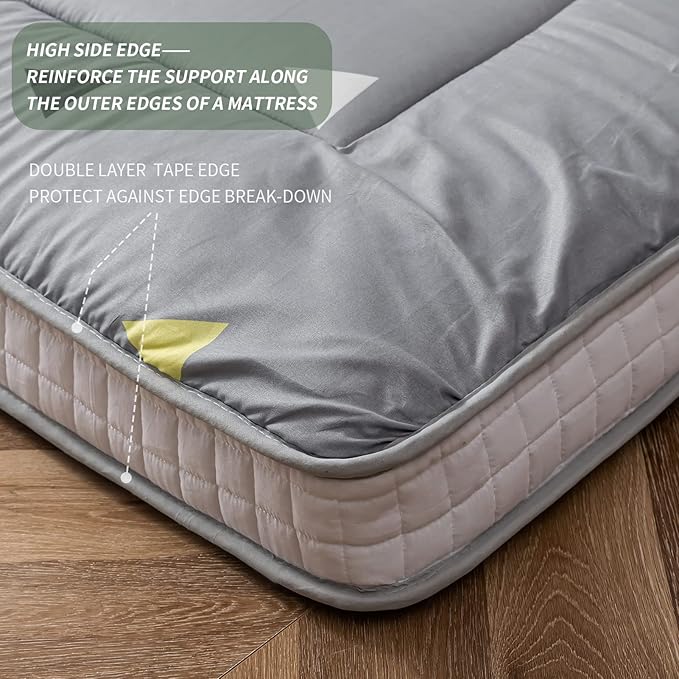 MAXYOYO Grey Triangle Futon Mattress, Japanese Floor Mattress Quilted Bed Mattress Topper, Extra Thick Folding Sleeping Pad Breathable Floor Lounger Guest Bed for Camping, King