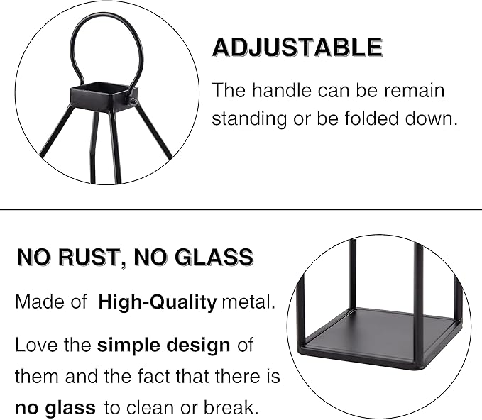Perfnique Modern Farmhouse Lantern Decor, 19.7'' 22'' Set of 2 Black Metal Lanterns, 2 LED 6hr Timer Flickering Flameless Candles, Lanterns Decorative for Porch, Patio, Fireplace Mantle, Christmas