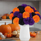 36 Pcs Halloween Artificial Flowers Halloween Chrysanthemums Ball Silk Flowers Black Orange Purple Fake Hydrangea for Halloween Party Home Table Centerpieces Vase Decor
