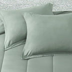 Monbix Queen Comforter Set - 7 Pieces Sage Green Bed in a Bag Queen Track Stitching Bedding Sets, All Seasons Down Alternative Comforter Bed Set with Sheets,Pillowcases & Shams