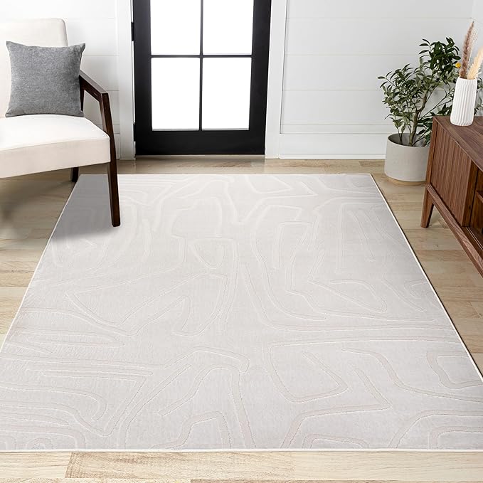 JONATHAN Y Graphic Lines High-Low Indoor Area Rug 4X6 White/Cream, Alcina Modern Scandinavian for Living Room, Bedroom, Kitchen, Easy-Cleaning, High Traffic, Pet-Friendly, Non-Shedding SND102B-4