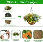 Artificial Hanging Plants Flowers with Basket for Spring Summer Outdoor Decoration, Yellow Purple White Orange