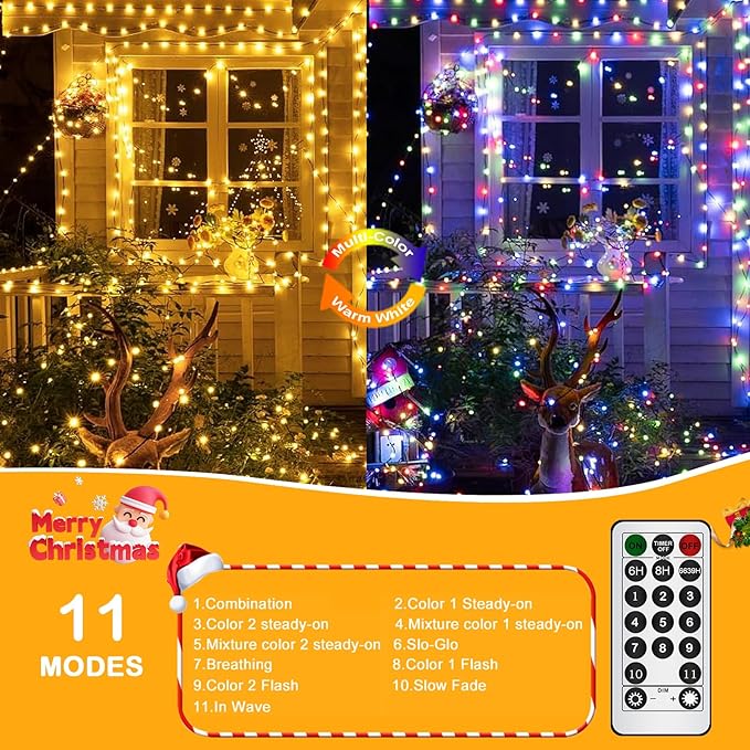 Decute 500LED Christmas Tree Lights Fairy String Light 164FT Green Copper Wire Warm White and Multicolor Dimmable with Remote, UL Cerficated Twinkle Light for Party Wedding Indoor Outdoor Decor