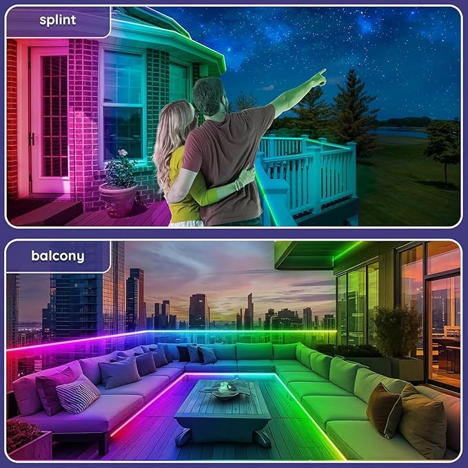 300ft Outdoor LED Strip Lights Waterproof,IP68 Outside Led Light Strips Waterproof with App and Remote,Music Sync RGB Exterior Led Rope Lights with Self Adhesive Back for Roof,Deck