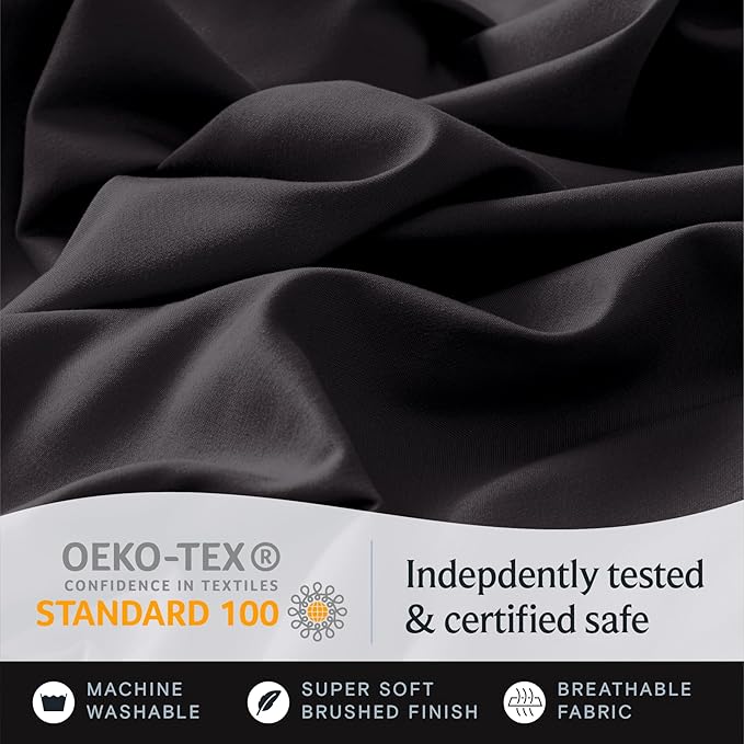 LuxClub 4 PC Full Sheet Set, Breathable Luxury Bed Sheets, Deep Pockets Wrinkle Free Cooling Bed Sheets Machine Washable Hotel Bedding Silky Soft - Black Full