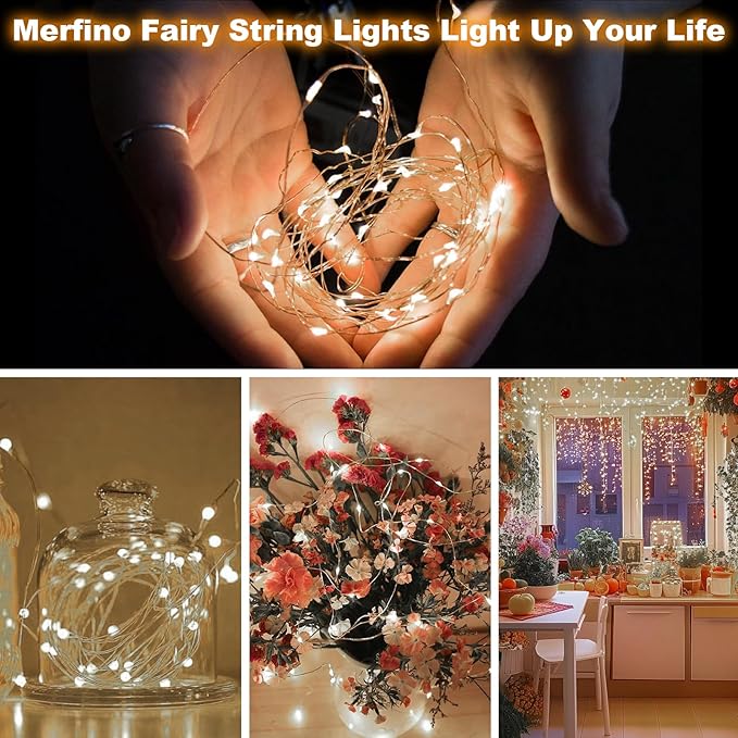 50 Pack Fairy Lights Battery Operated - 3 Speed Modes, 7Ft 20 LED String Twinkle Lights, Waterproof Copper Wire, Mini Firefly Light for Mason Jars Vases Christmas Decor, White