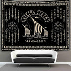 OSUNBD Viking Warship Tapestry Wall Hanging - Large 100x90 inches Storm & Celtic Runes on Soft Flannel Aesthetic Mythology Tapestries Norse Mythology Art for Bedroom, Living Room Decor