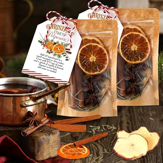 6 Pack Christmas Potpourri Simmer Pot Kit Christmas Stovetop Potpourri with Apple, Orange, Cinnamon and Illicium Verum Air Freshener Sachet for Xmas Home Fragrance Housewarming Hostess Gifts