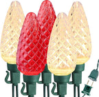 Brizled Red & Warm White Christmas Lights, 66ft 100 LED C9 Christmas Lights, Connectable Outdoor Faceted Strawberry Light String, 120V UL Certified Indoor Xmas Tree Light for Home Holiday Party Decor