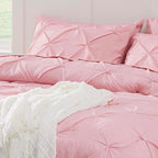 Bedsure Queen Comforter Set Baby Pink - Bed in a Bag Queen Size Bedding 7 Pieces, GentleSoft™ Pintuck Bed Set Gift for Family, Pinch Pleat All Season Comforter with Sheets, Pillowcases & Shams