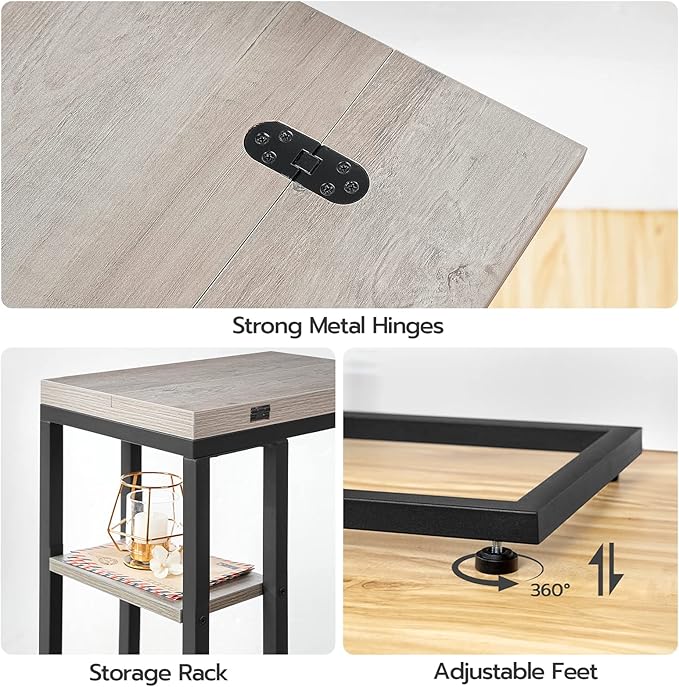 HOOBRO Foldable End Table, C Shaped Side Table with Storage Shelf, Small Snack Table Suitable for Living Room Bedroom Small Spaces, Easy Assembly, Greige and Black BG29SF01