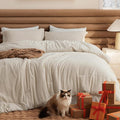Bedsure Queen Comforter Set - Beige Soft Bedding for All Seasons, Cationic Dyed Bed Set, 3 Pieces, 1 Queen Size Comforter (90"x90") and 2 Pillow Shams (20"x26"+2")