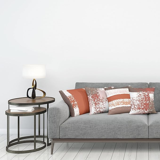 Ambesonne Grunge Throw Pillow Cushion Case Pack of 4, Abstract Design Simplistic Minimal Stripes Brushstrokes Contemporary, Modern Accent Double-Sided Digital Printing, 20", Taupe Paprika and Rose