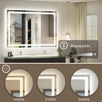 48x40 inch Large LED Mirror for Bathroom, Lighted Vanity Mirror for Wall, Dimmable, Anti-Fog, Shatter-Proof, ETL Listed (Front Lights + Backlit)