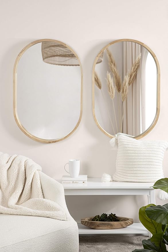 Kate and Laurel Hutton Modern Capsule Wall Mirror, 24 x 36, Natural Wood, Scandinavian Decorative Mirror for Wall