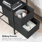 HOOBRO End Table with Charging Station, Narrow Side Table, Nightstand with 2 Non-Woven Drawers, Slim Sofa Side Table, for Small Spaces, Living Room, Bedroom, Black BB486UBZ01