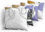 Ambesonne Minimal Throw Pillow Cushion Case Pack of 4, Modern Line Art Woman Portrait with Contemporary Leafy Geometric Details, Modern Accent Double-Sided Digital Printing, 16", Tan Amber Lavender